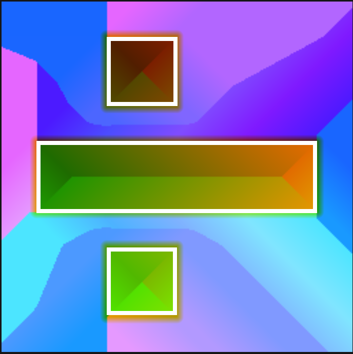 Teleport texture with white lines showing the mesh boundaries (in this case a cube)